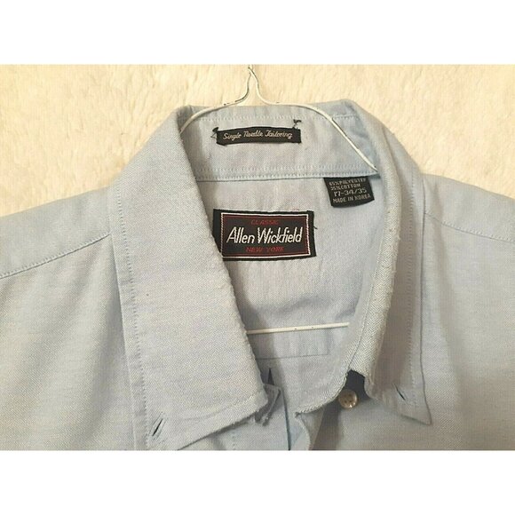 Allen Wickfield Men's Light Blue Casual Button-Up Long Sleeve Size L 17 34-35 - Picture 3 of 4